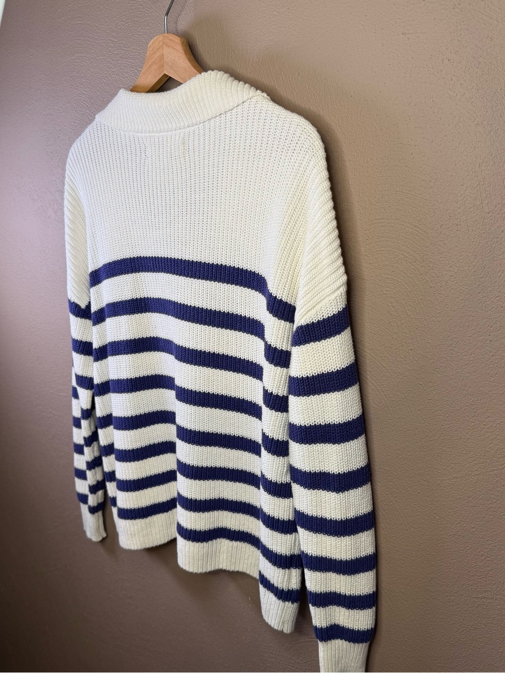 LOFT Women's Nautical Navy & White Stripe Lace Up Sweater Women’s Size Small - Picture 14 of 16